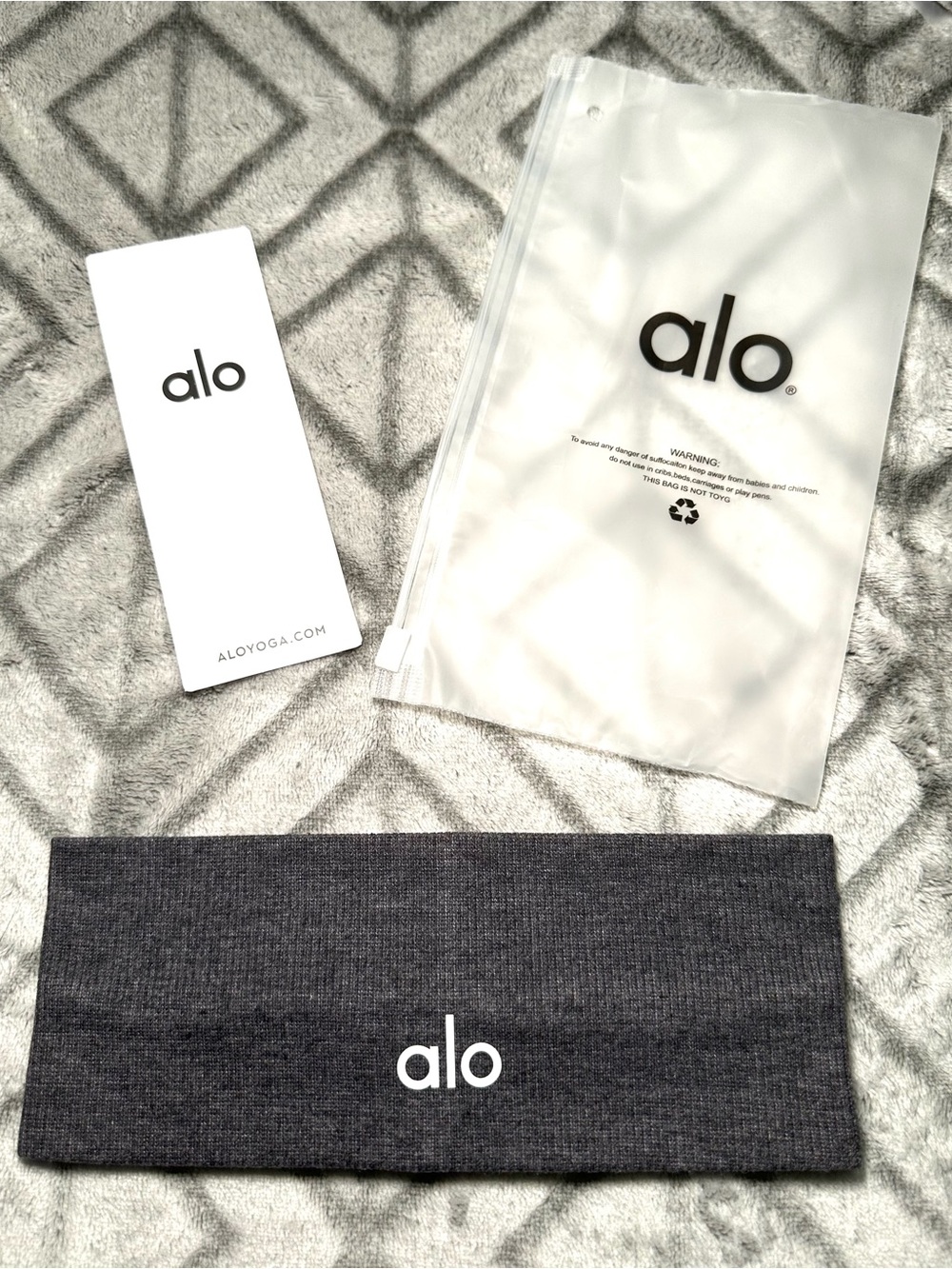 ALO Yoga Charcoal Headband with White Logo